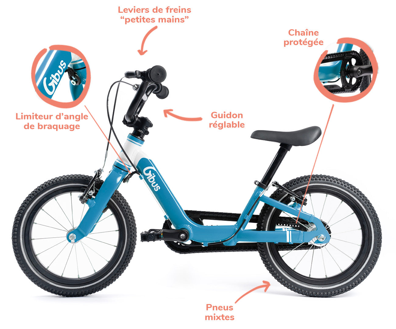 Vélo 14 pouces bleu - spécifications techniques
