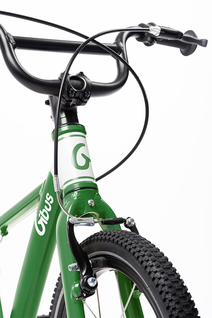 Vélo 16 pouces vert - Gros plan fourche guidon